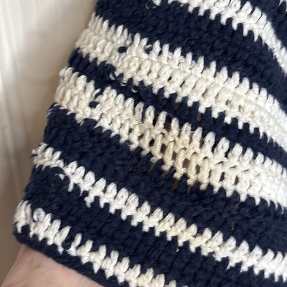 Zara Knit Tank Top M Black White Striped Crochet Sleeveless Tassel Hem Boho - Picture 5 of 9